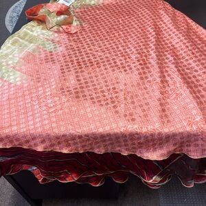 Coral and Gold Woven Decorative Throw Blanket size 22-26 NWT